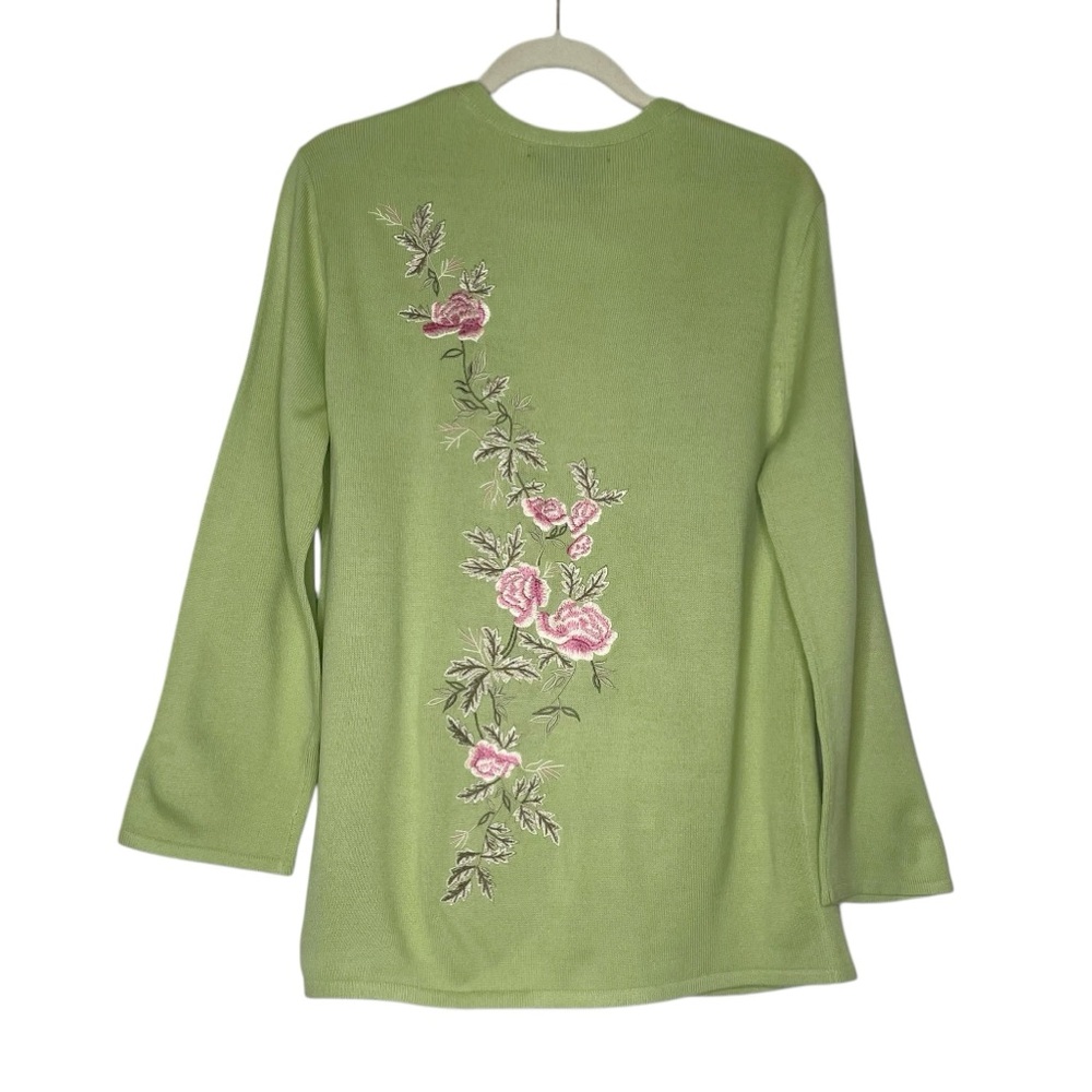 Vintage Embroidered Floral Sweater Size S Cardigan Nina Leonard Flowers Classic